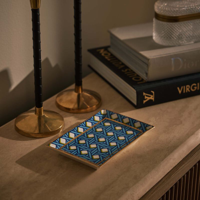jonathan adler basketweave trinket tray rectangle small blue