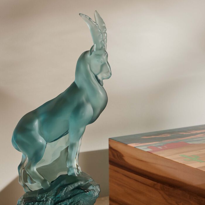 lalique terramineral ibex figurine medium blue