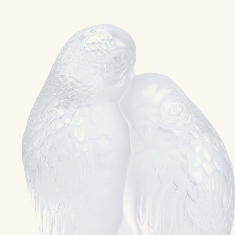 لاليك منحوتة صغيرة على شكل ببغاوين باللون الشفاف