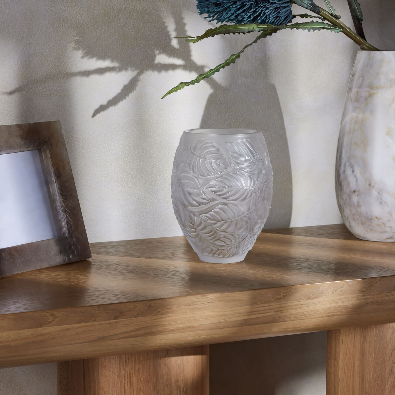 lalique feuilles vase small clear