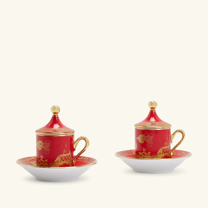 Oriente Italiano Tea Set with Tray Red 7 pieces ginori 1735 oriente italiano tea set with tray red 7 pieces