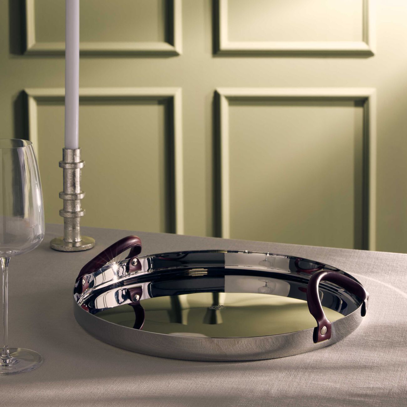 christofle mood nomade tray round large stainless steel