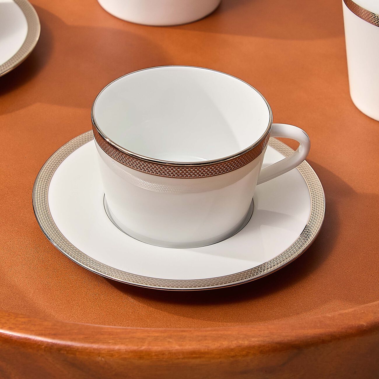 Maille Platine Moka Tea Cup & Saucer Set Of 2 White bernardaud maille platine moka tea cup saucer set of 2 white
