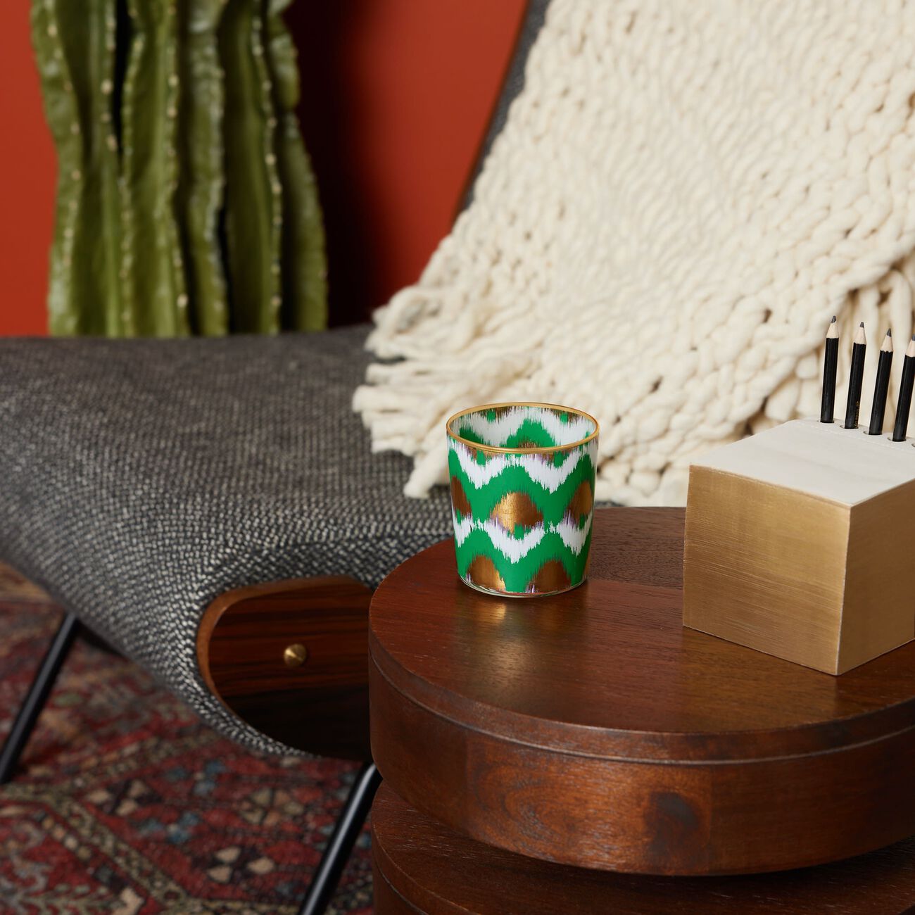 Ikat Tumbler Glass Green les ottomans ikat tumbler glass green