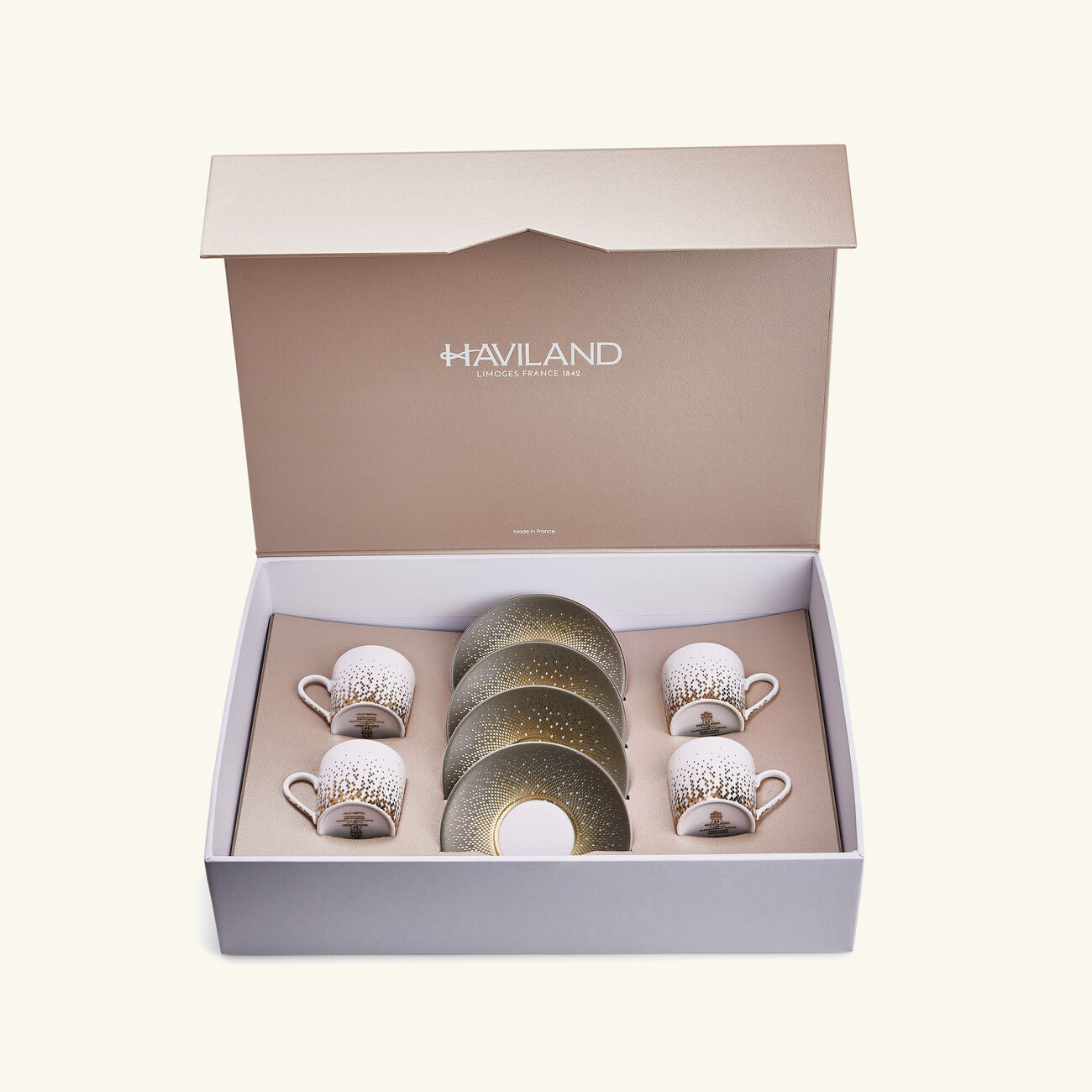 haviland souffle d or coffee cup   saucer gold set of 4