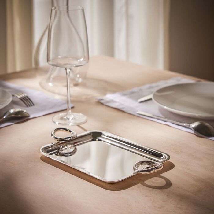 christofle vertigo serving tray with handles rectangular small silver plated