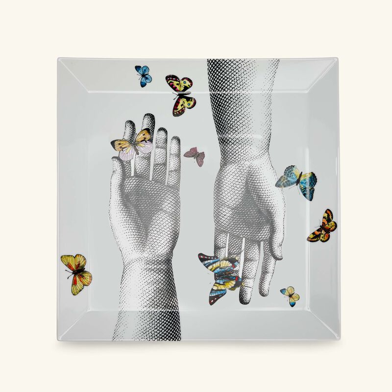 fornasetti mani e farfalle trinket tray square white