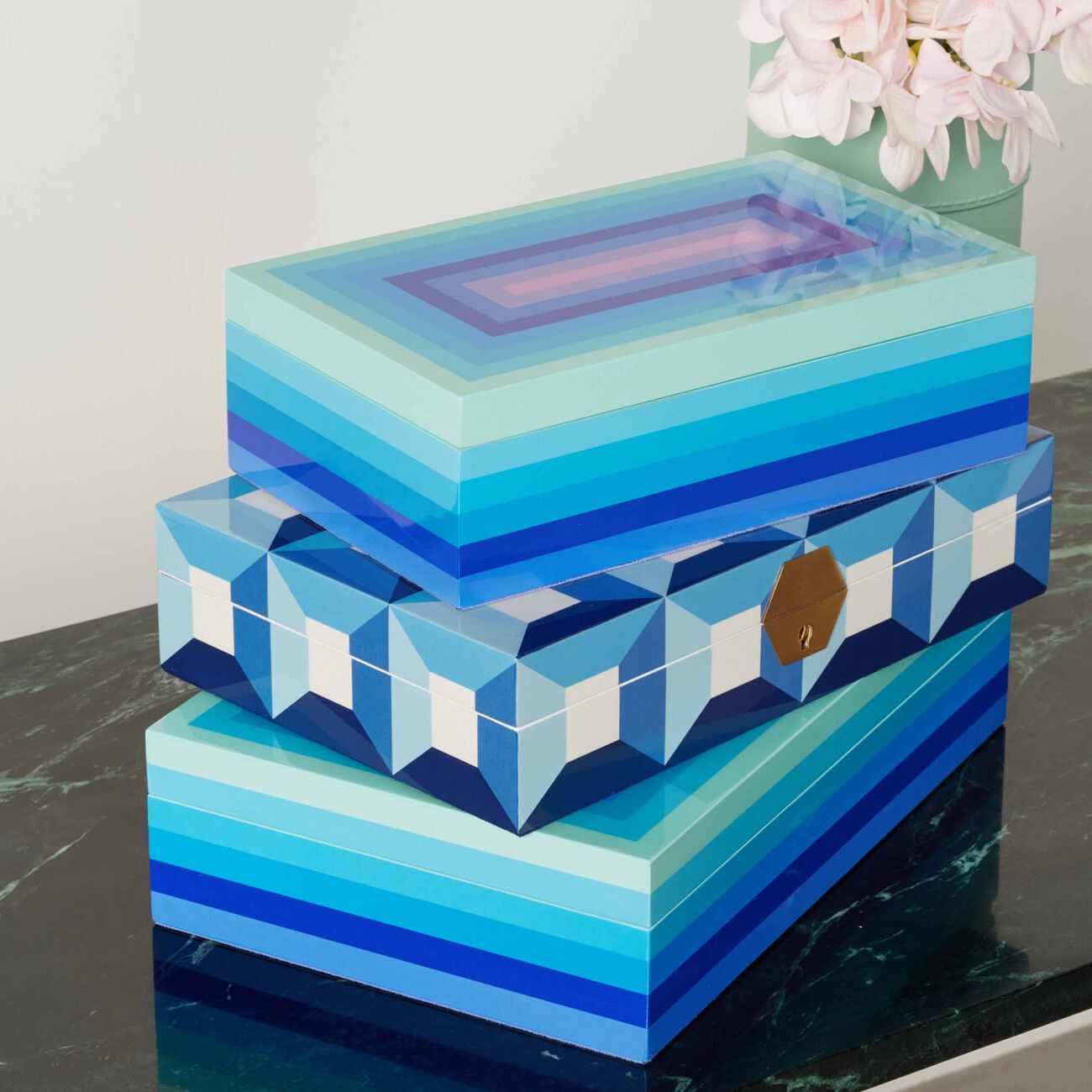 Lacquer Scala Box Large Blue jonathan adler lacquer scala box large blue