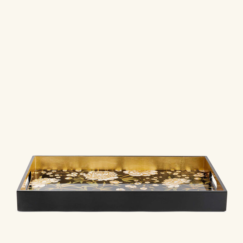 Lacquered Tray Rectangular Large Black les ottomans lacquered tray rectangular large black