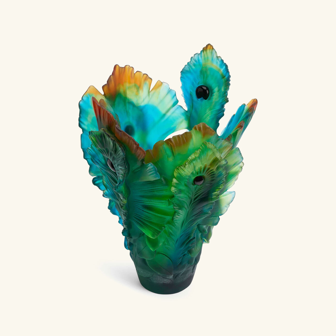 daum fleur de paon vase large green