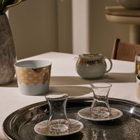 Tamrah by Razan Alazzouni Stripes Arabic Tea Cup & Saucer Gold Set of 2 silsal tamrah by razan alazzouni stripes arabic tea cup saucer gold set of 2