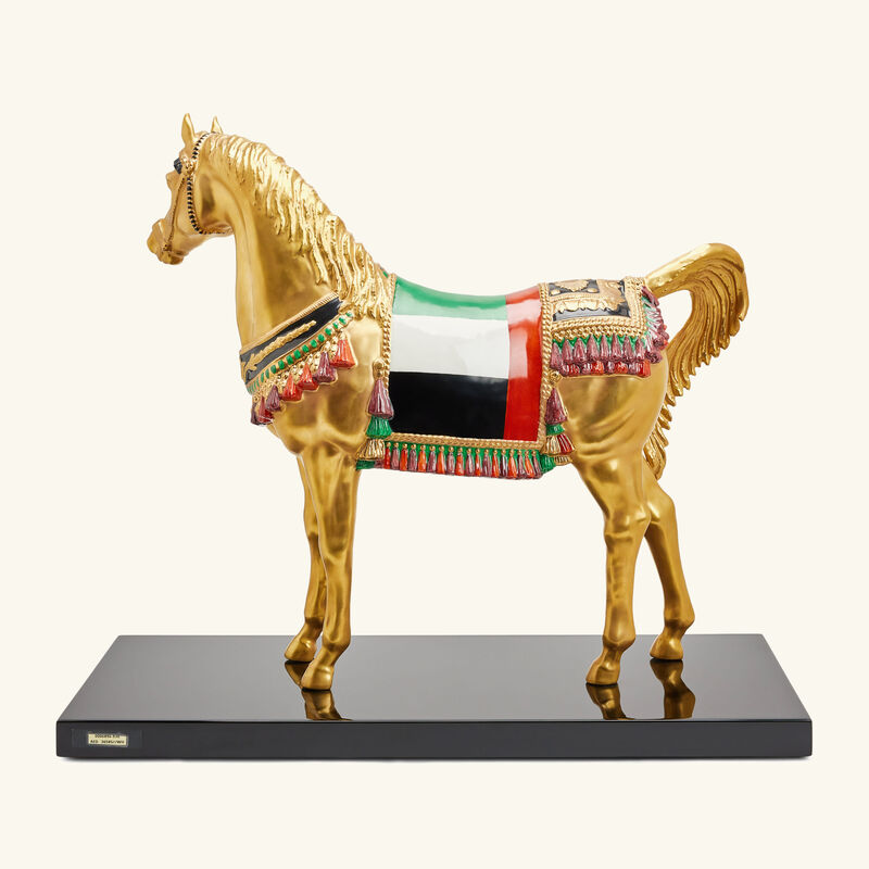 Al Rammah UAE Flag Arabic Horse Sculpture Gold Limited Edition villari al rammah uae flag arabic horse sculpture gold limited edition