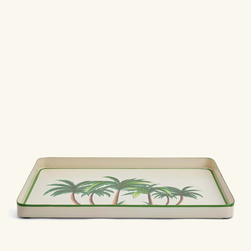 Flora Palm Tree Serving Tray Rectangular Medium White les ottomans flora palm tree serving tray rectangular medium white