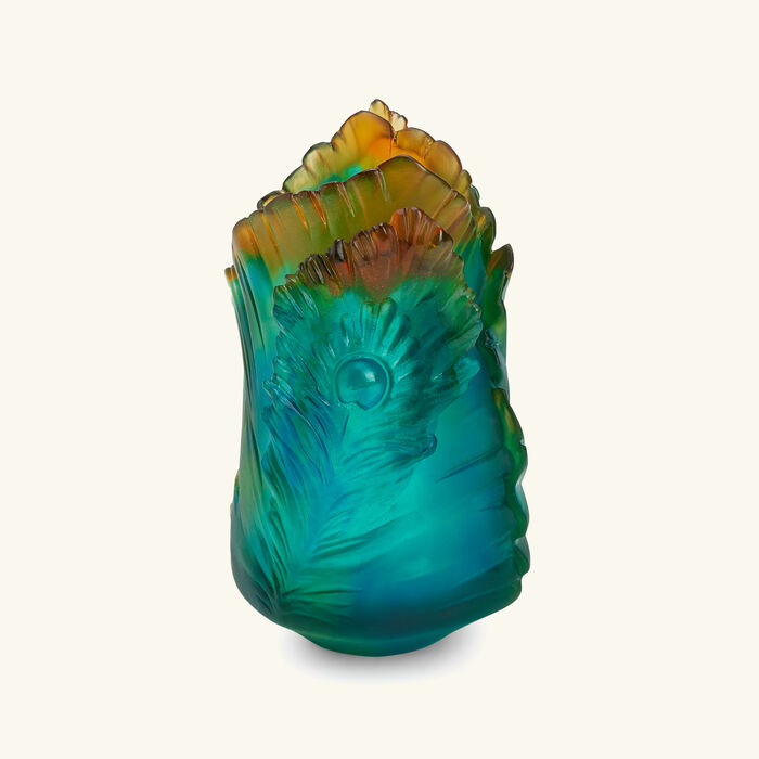 daum fleur de paon vase small green