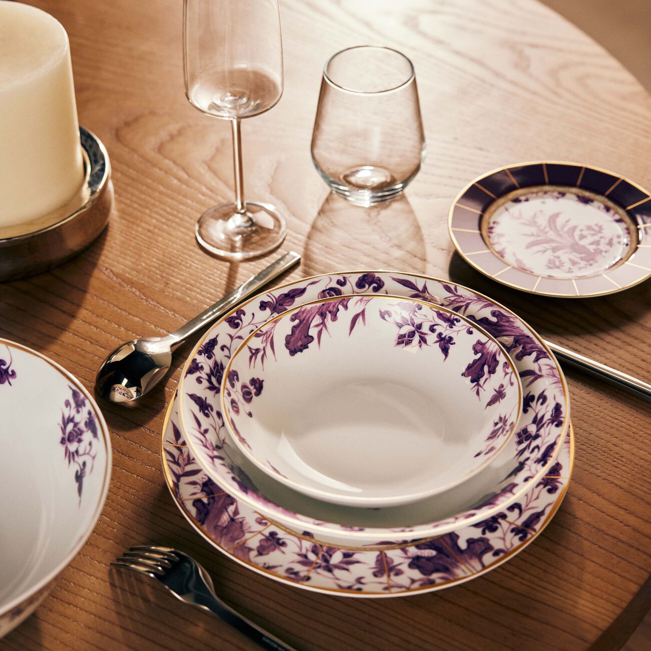 bernardaud prunus soup plate round purple 19cm