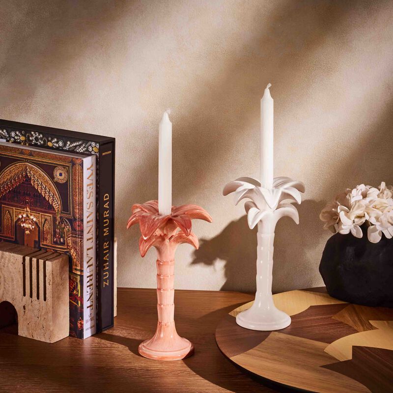 Palm Trees Candle Holder Medium Pink les ottomans palm trees candle holder medium pink