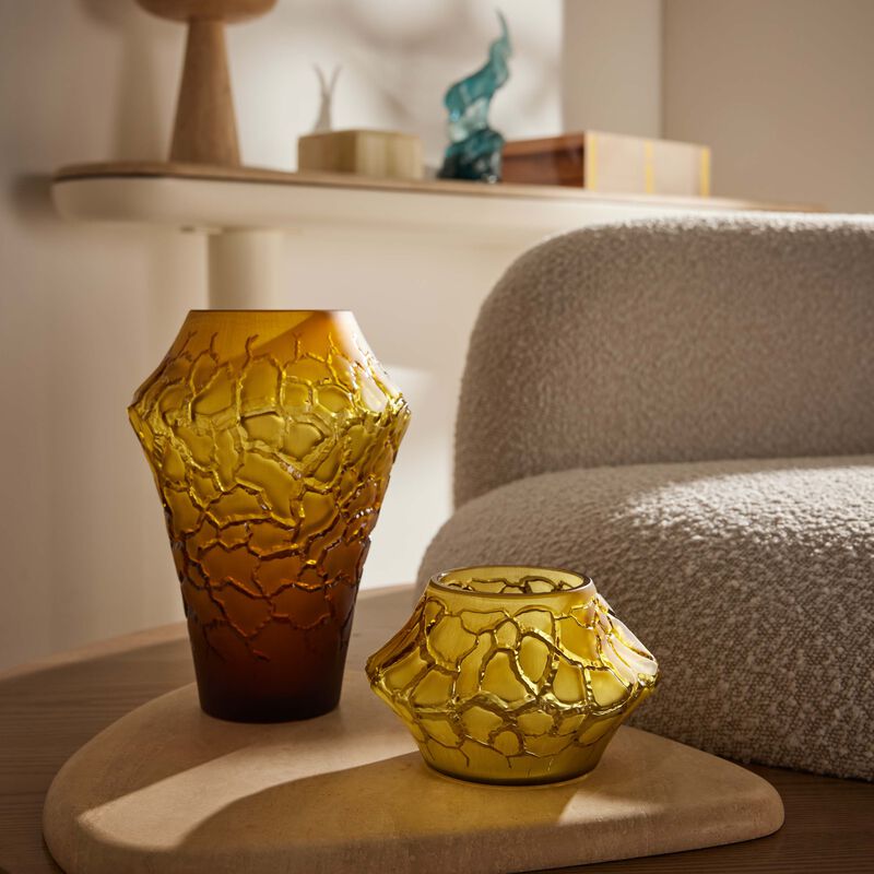 Terramineral Caldera Vase Votive Round Mini Yellow lalique terramineral caldera vase votive round mini yellow