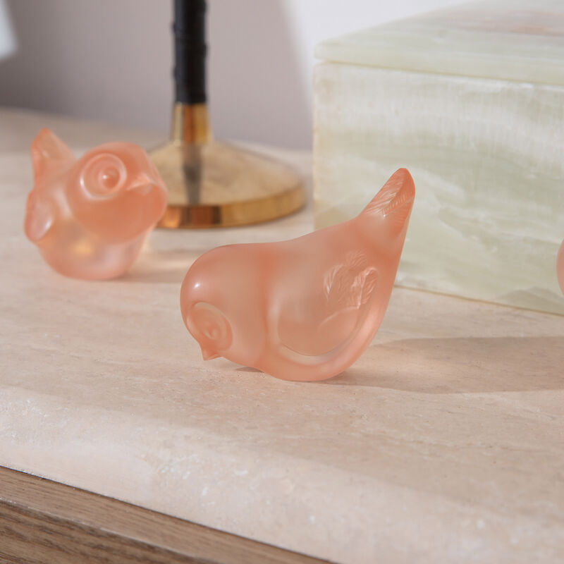 لاليك تمثال بيو على شكل طير رأسه للأسفل صغير وردي