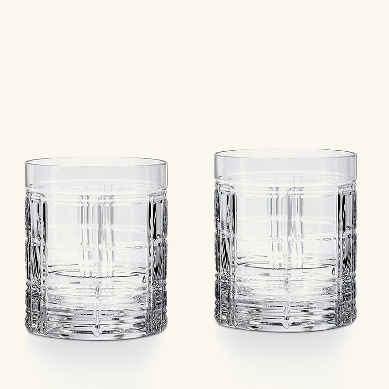 Hudson Plaid Double-Old-Fashioned Drinking Glass Clear Set Of 2 ralph lauren home hudson plaid double old fashioned drinking glass clear set of 2