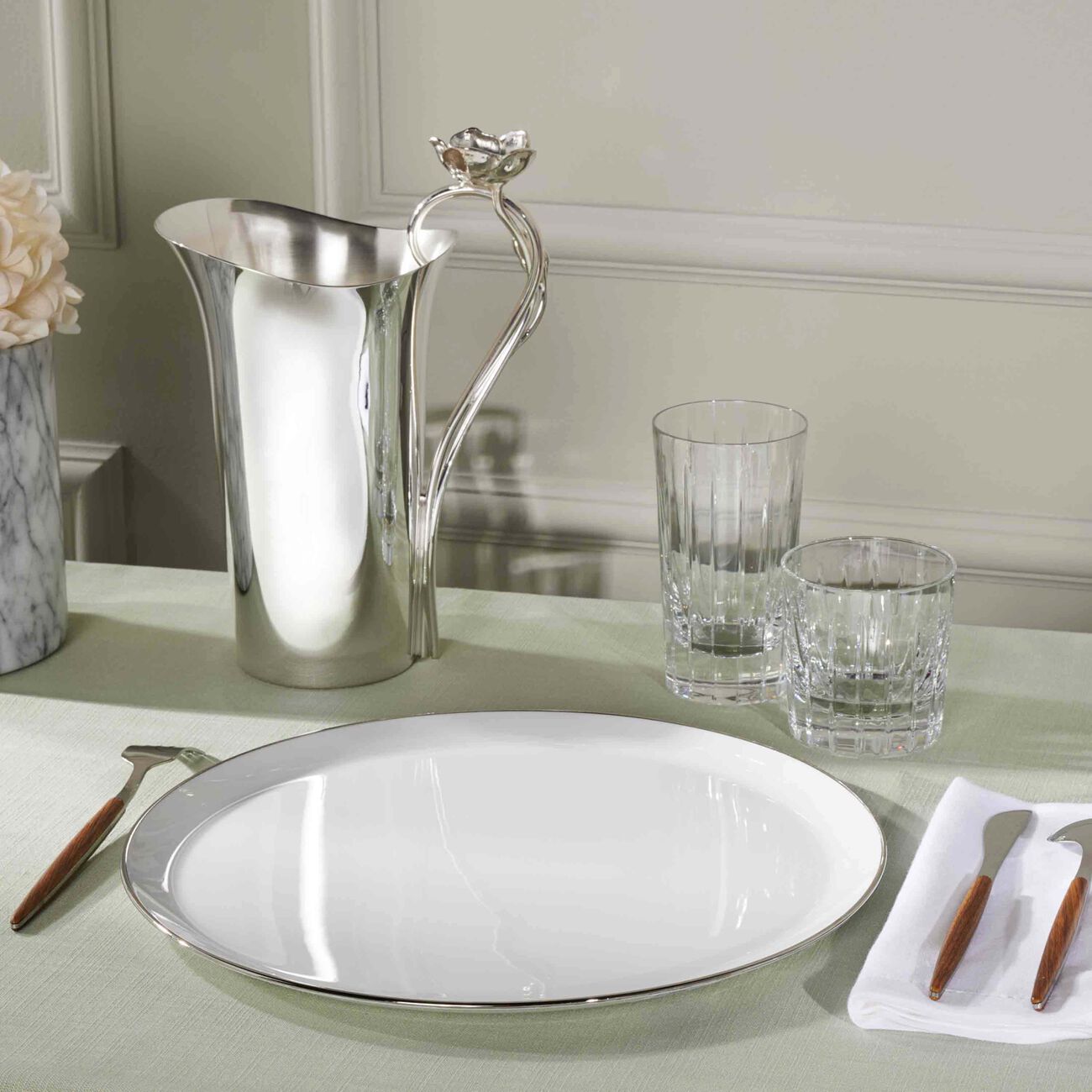 كريستوفل طبق الضيافة آلبي بيضاوي باللون الفضي 31 سم