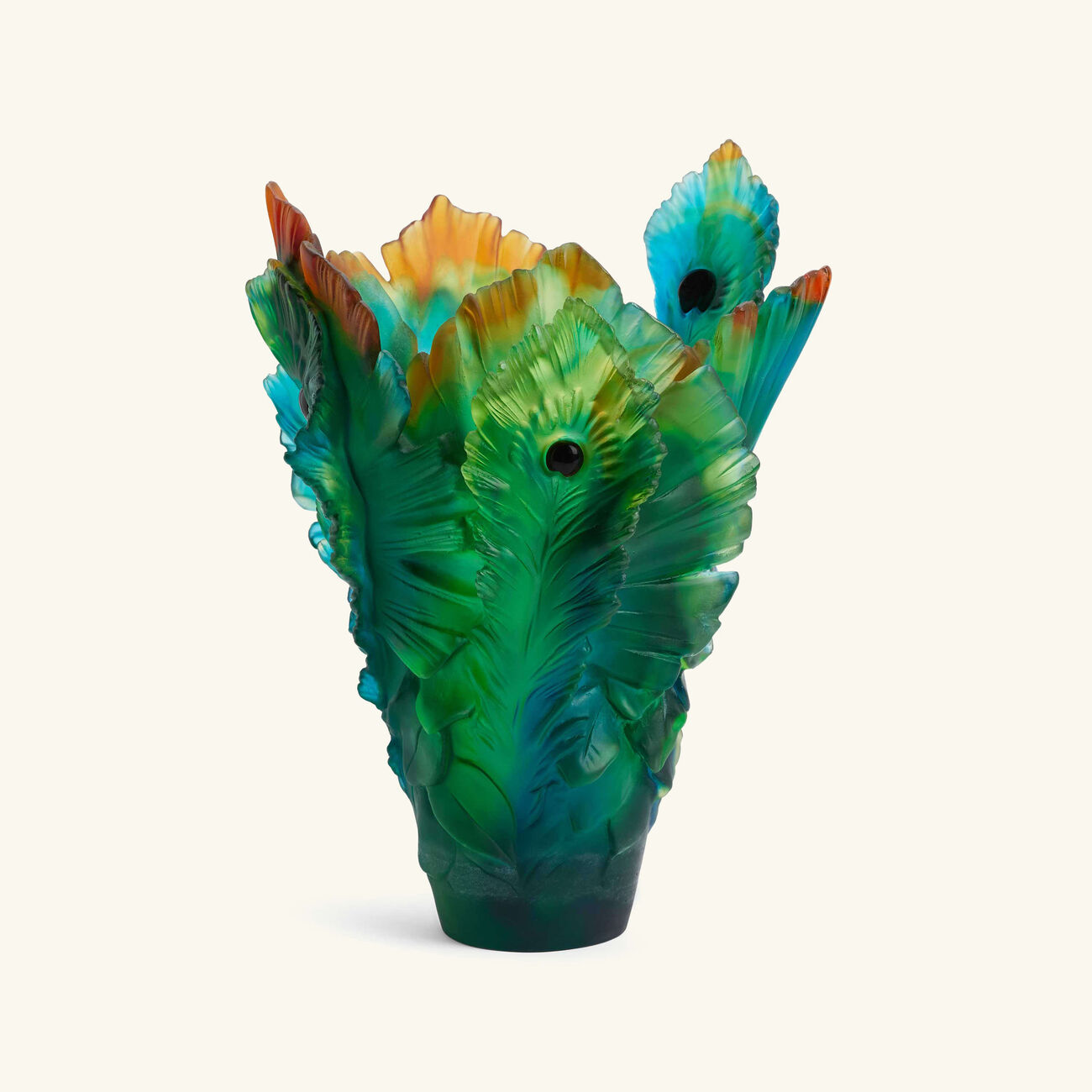 daum fleur de paon vase large green