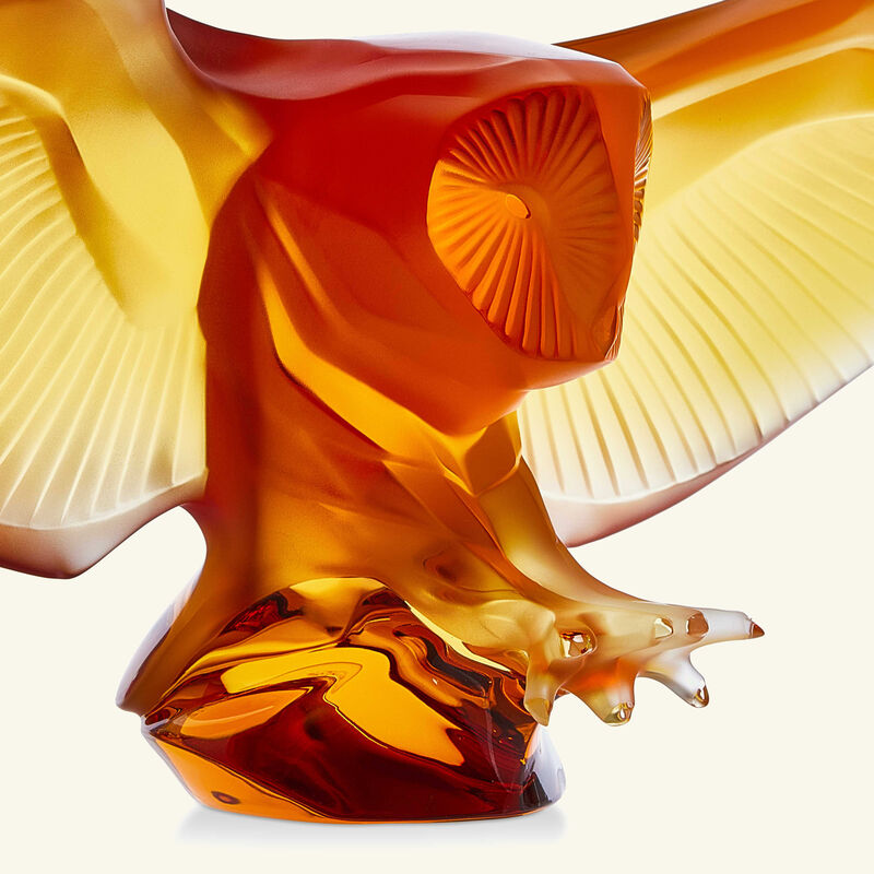lalique barn owl sculpture small yellow