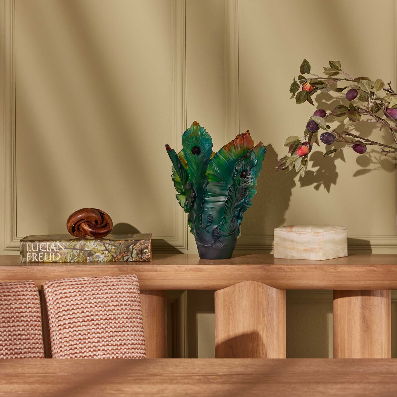 daum fleur de paon vase large green