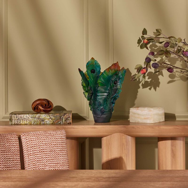 daum fleur de paon vase large green