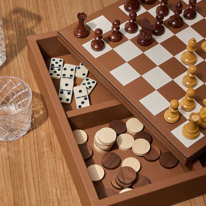 giobagnara triple game box chess draughts domino