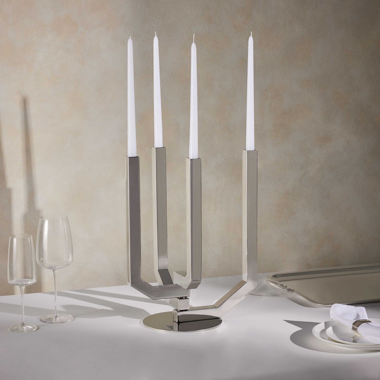 christofle arborescence candelabra stainless steel 4 candles