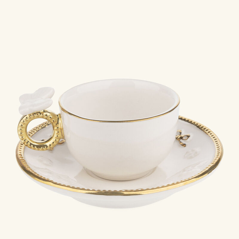 فيلاري فنجان القهوة باترفلاي مع صحنه باللون الأبيض