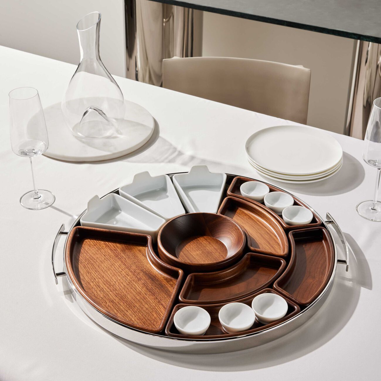 christofle mood asia serving tray round large stainless steel