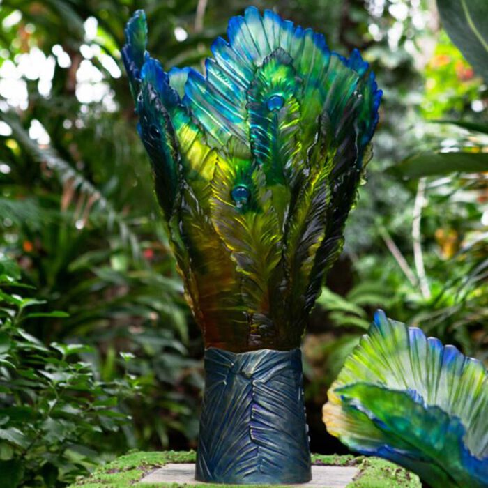 daum fleur de paon exotique vase extra large green limited edition
