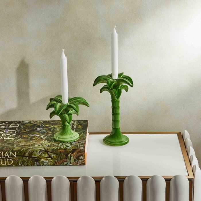 les ottomans palm trees candle holder small green