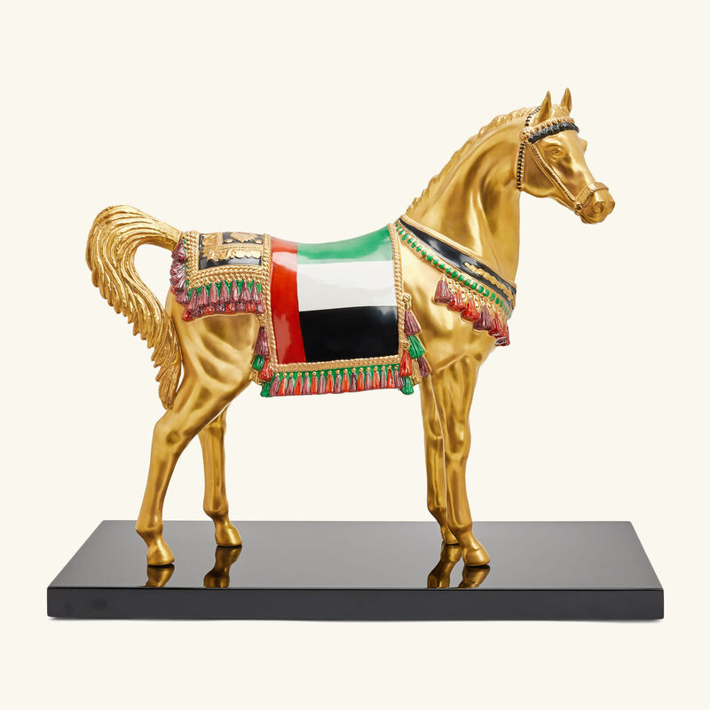 Al Rammah UAE Flag Arabic Horse Sculpture Gold Limited Edition villari al rammah uae flag arabic horse sculpture gold limited edition