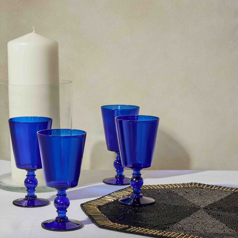 Hana Drinking Glass Blue Set of 4 ira udaipur hana drinking glass blue set of 4
