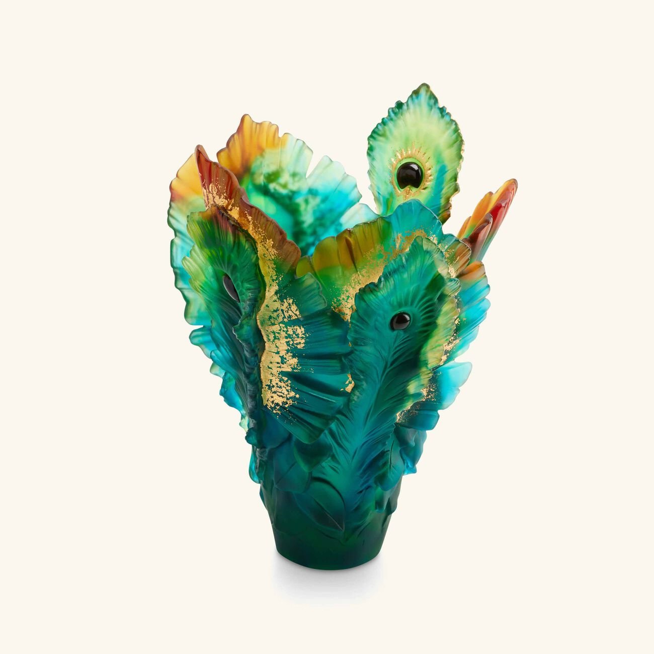 Fleur de Paon Gilded Vase Large Green daum fleur de paon gilded vase large green