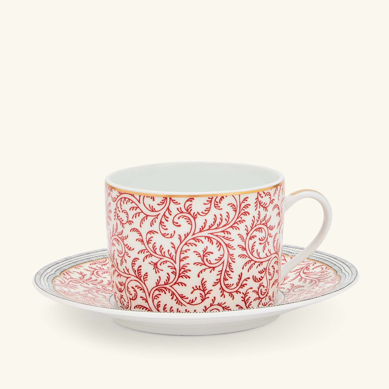 bernardaud collection braqueni  tea cup   saucer red set of 2