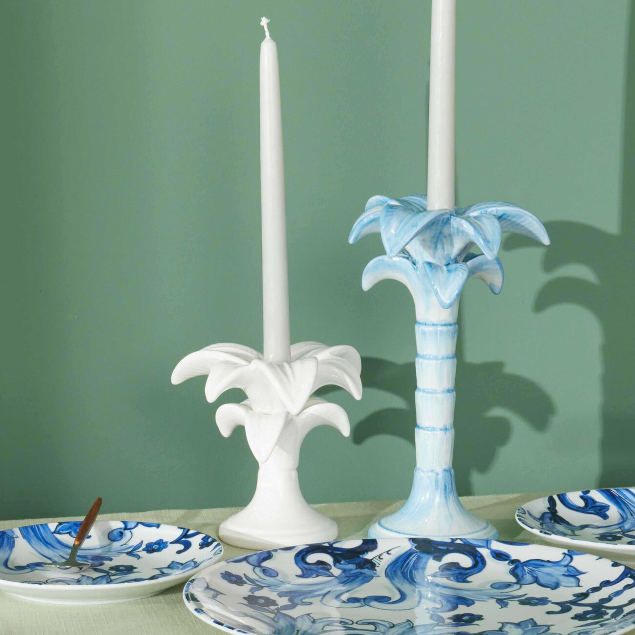 Palm Trees Candle Holder Small White les ottomans palm trees candle holder small white