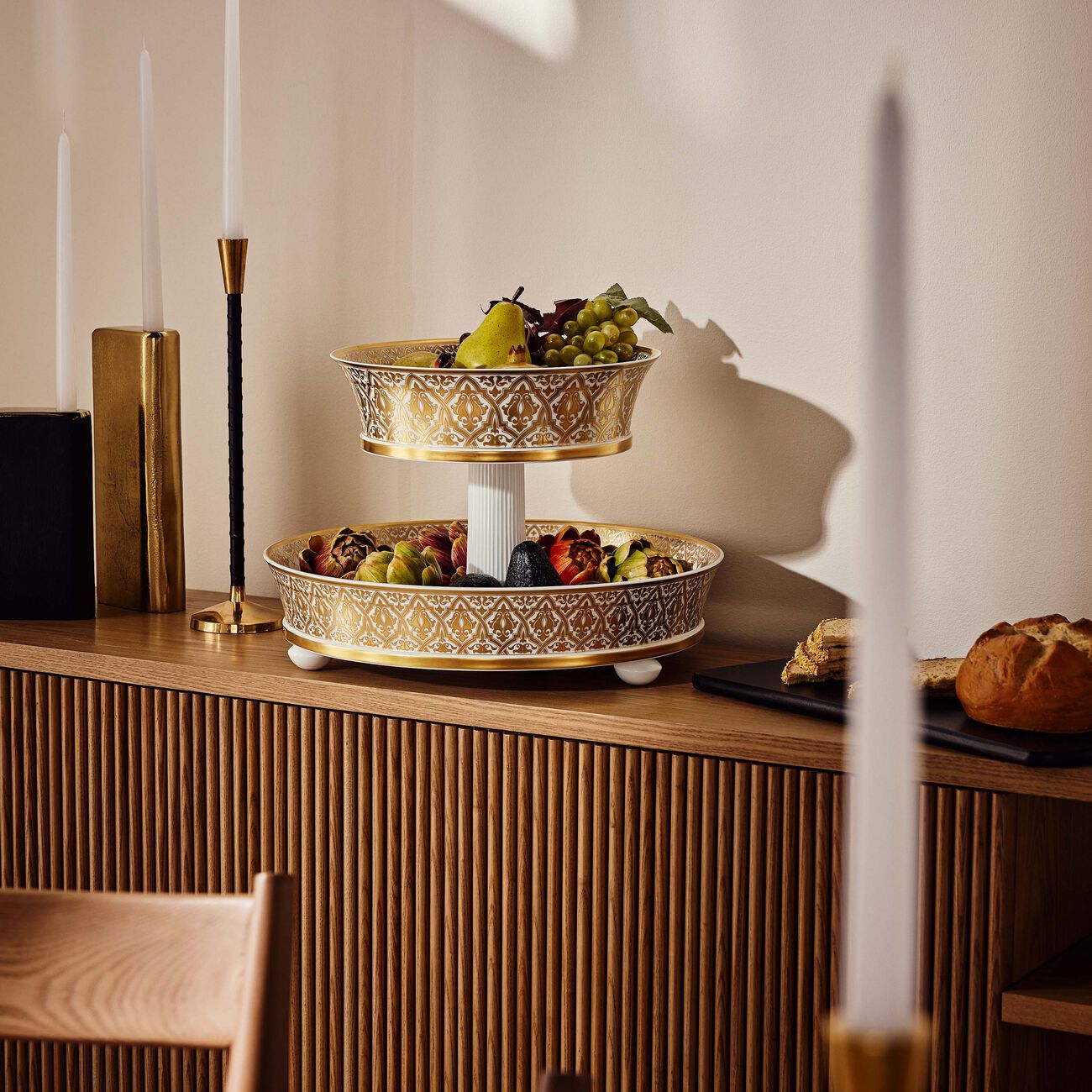 bernardaud venise 2 tiers tray gold