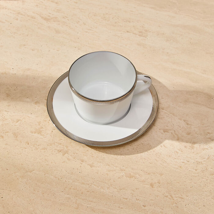 Maille Platine Moka Tea Cup & Saucer Set Of 4 White bernardaud maille platine moka tea cup saucer set of 4 white