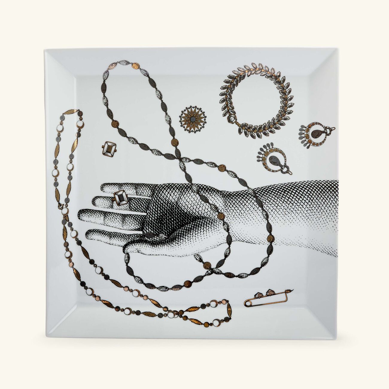 fornasetti gioielli trinket tray square white