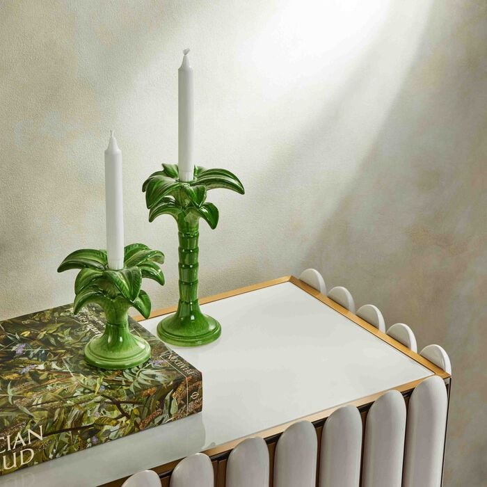 les ottomans palm trees candle holder medium green