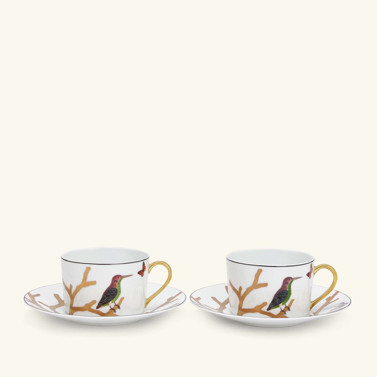 Aux Oiseaux Cup & Saucer Gold Set Of 2 bernardaud aux oiseaux cup saucer gold set of 2