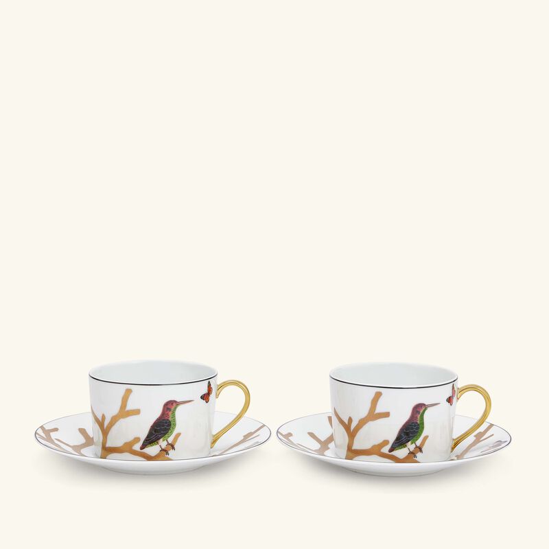 Aux Oiseaux Cup & Saucer Gold Set Of 2 bernardaud aux oiseaux cup saucer gold set of 2