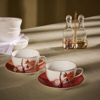 ماري داج كأس الشاي بوكيه دو في مع صحنه برتقالي