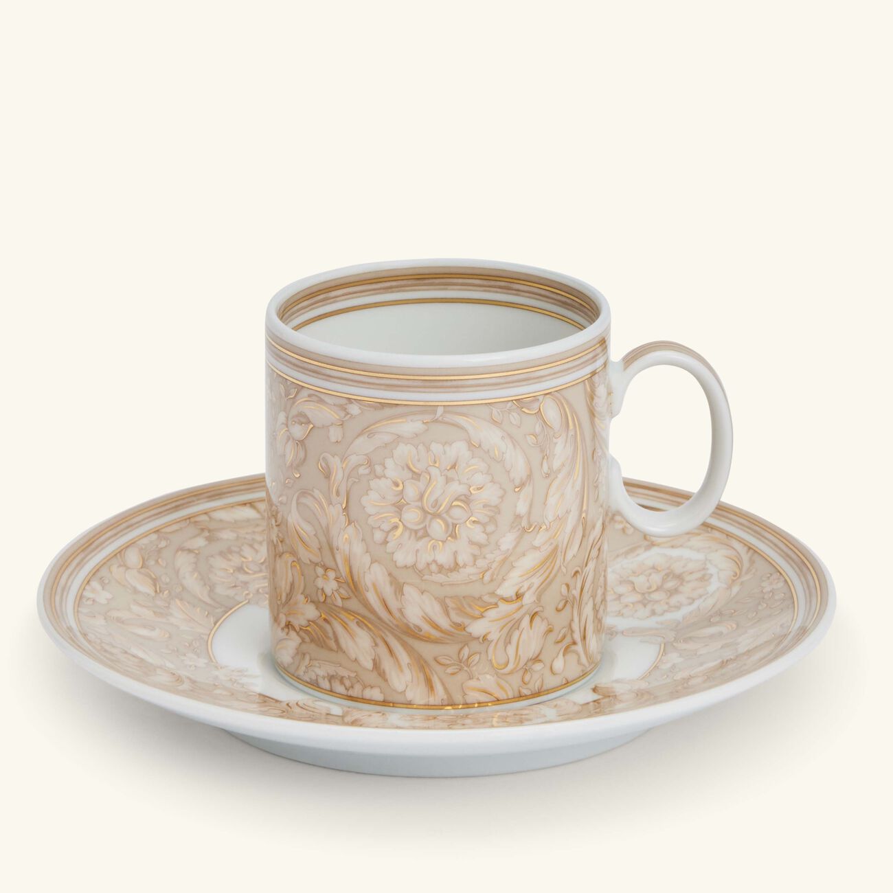 فيرساتشي فنجان الإسبريسو باروكو مع صحنه بلون البيج