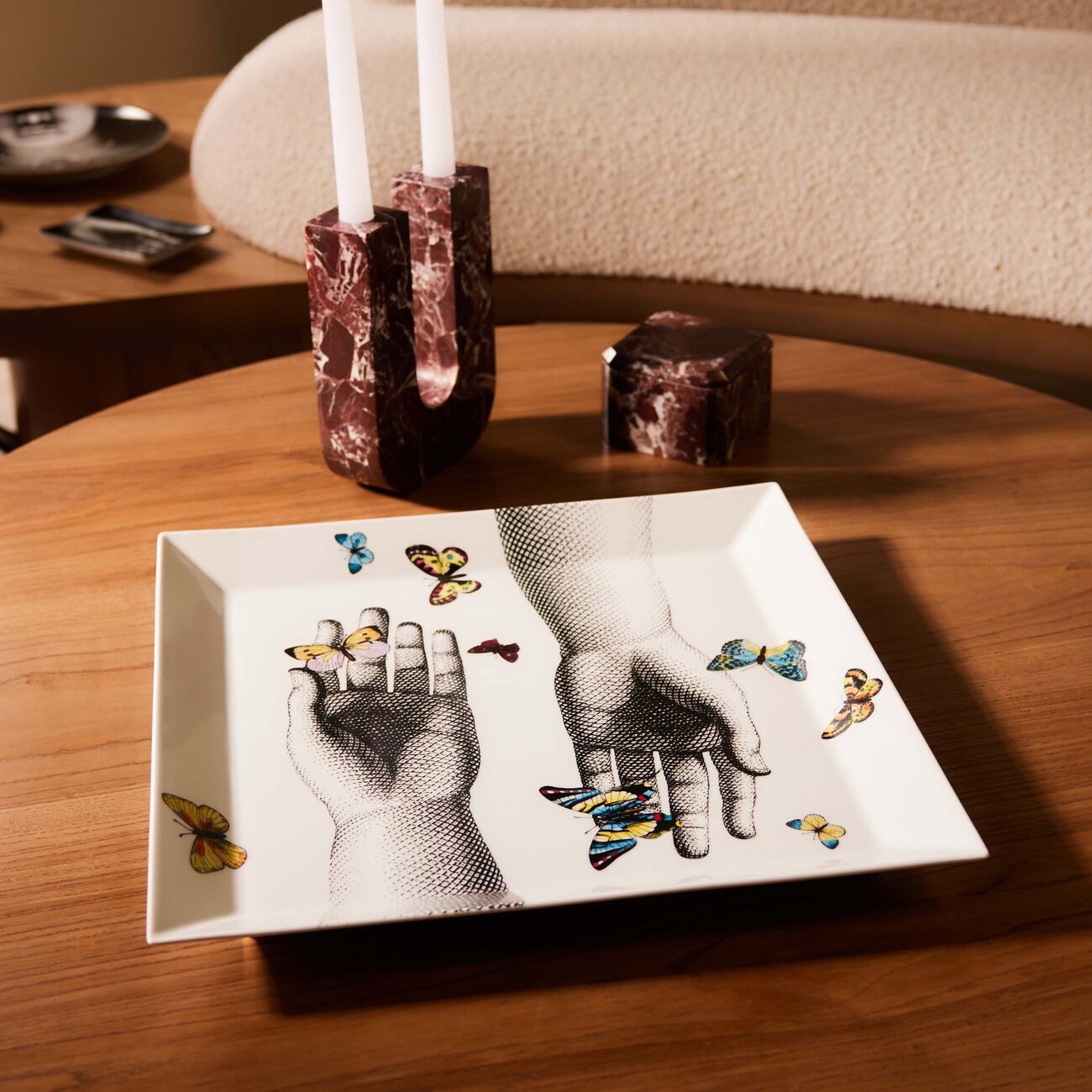 fornasetti mani e farfalle trinket tray square white