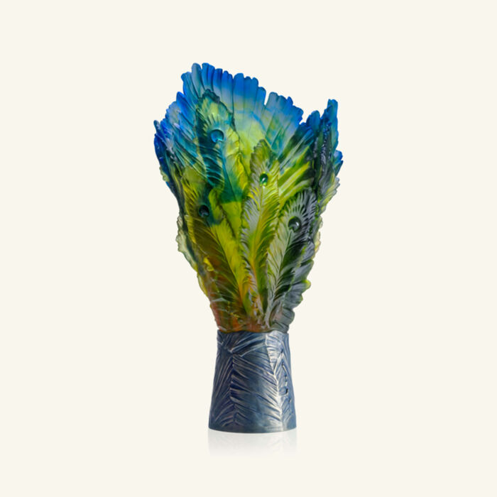 daum fleur de paon exotique vase extra large green limited edition