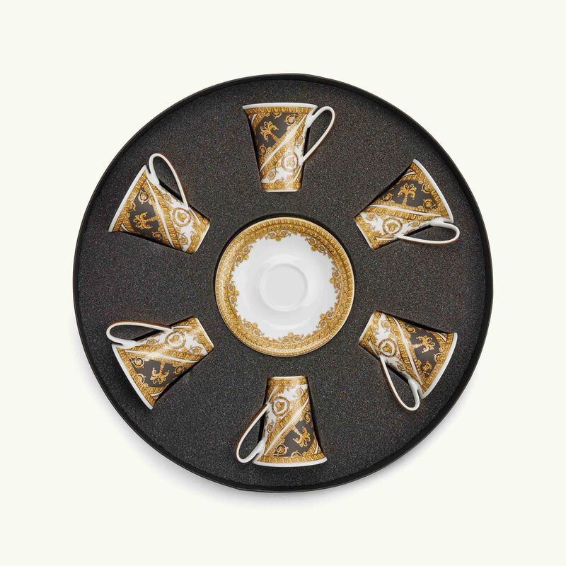 فيرساتشي طقم فناجين القهوة آي لاف باروك مع صحونها باللون الأسود